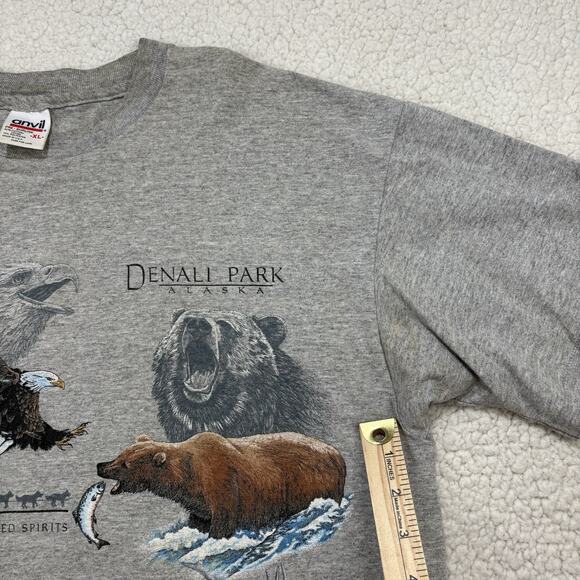 Vintage 90s Sansegal Denali Park Alaska T-Shirt Single Stitch Animals XL Nature - Picture 5 of 9